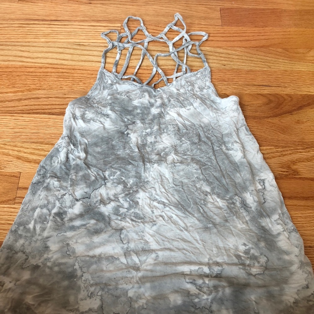 Grey and white tie die tank top